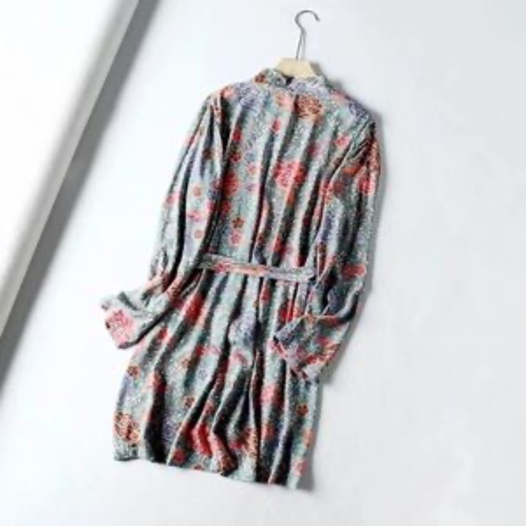 Teal Boho Floral Short Kimono Wrap Coverup Robe - Picture 7 of 14